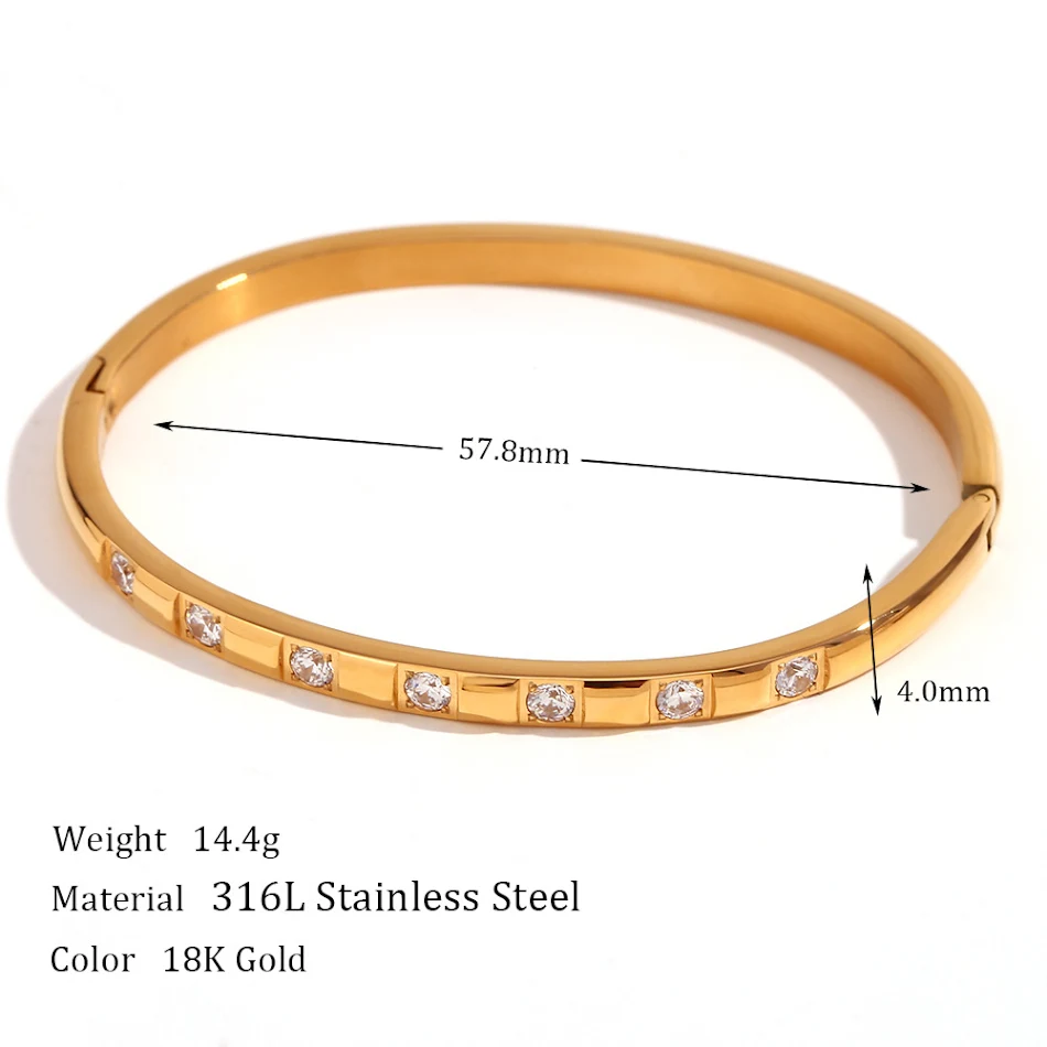 Stijlvolle en eenvoudige damesarmband van roestvrij staal, verguld met 18K goud, met micro-ingezette zirkonen gesp. Accentueer je persoonlijkheid.