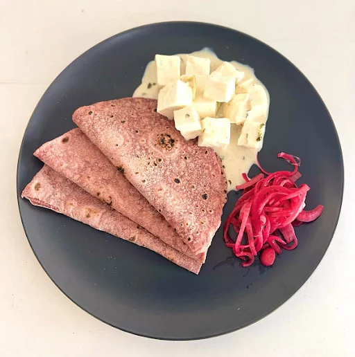 Malai Paneer With Beetroot Chapati And Onion Salad