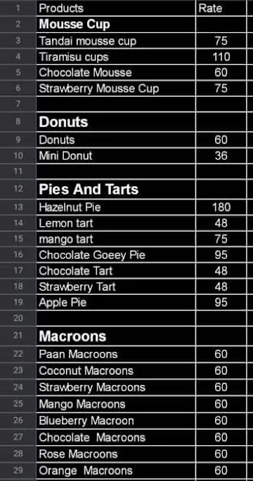 Fantasy Bakery N Patisserie menu 