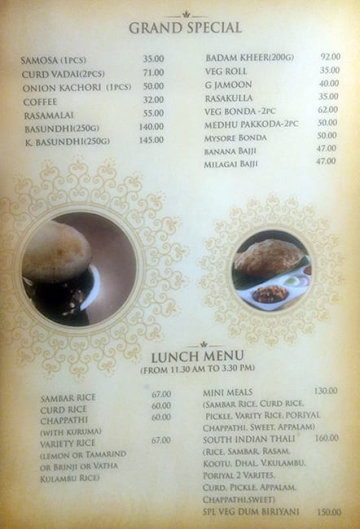 Amirtham Vegetarian Restaurant menu 