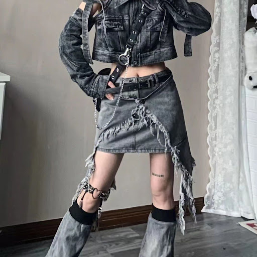 Title 5, Asian Culture Y2k Hot Girl Denim Smoky Gray Irr...