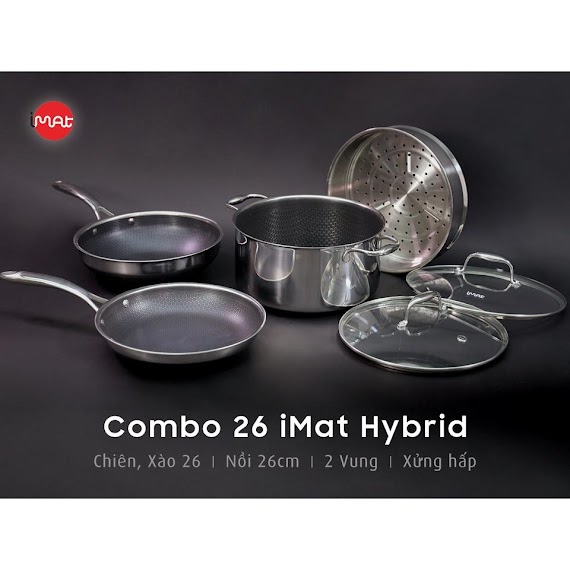 Combo Nồi Chảo Chống Dính Bếp Từ Imat Hybrid Size 26Cm Kết Hợp Giữa Lớp Phủ Điêu Khắc Chống Dính Daikin Và Inox 430