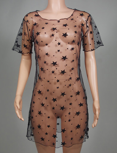 Title 8, Black sexy stars round neck short sleeve perspe...