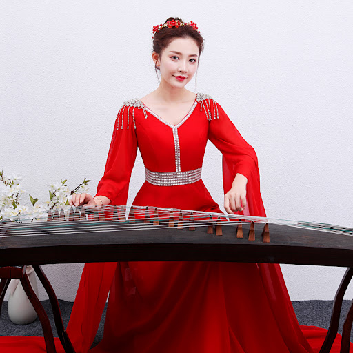 Title 2, Red Long Guzheng Performance Dress Elegant and ...