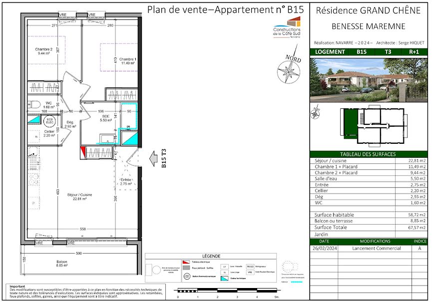 Vente appartement 3 pièces 58.72 m² à Bénesse-Maremne (40230), 291 000 €