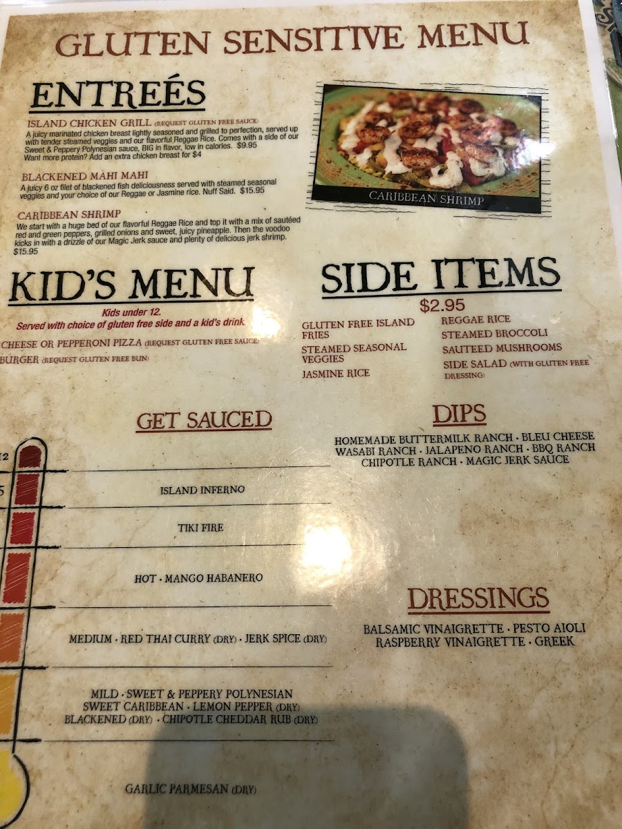 Island Wing Company gluten-free menu