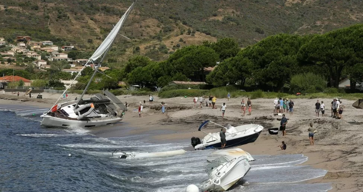 Boats were thrown onto the beach of Sagone in Coggia, Corsica