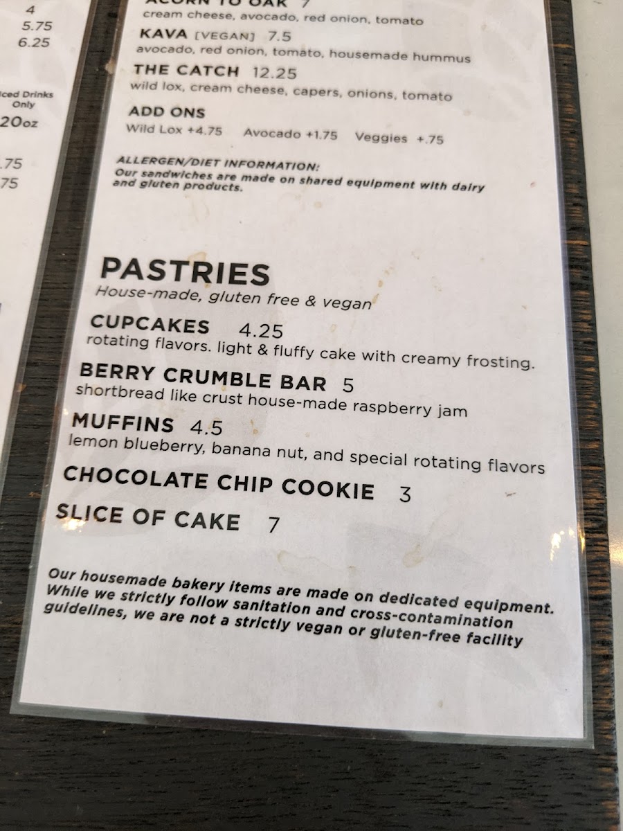 Seven Virtues gluten-free menu