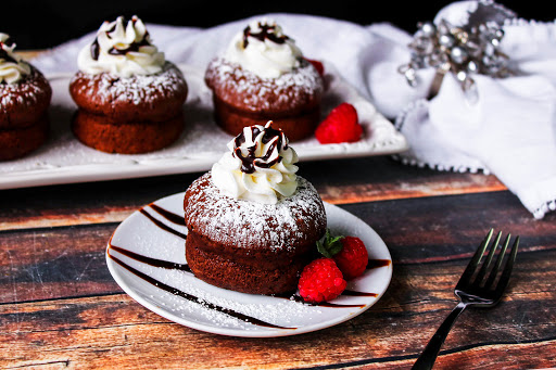 Three Chocolate Molten Cakes ready to be served.