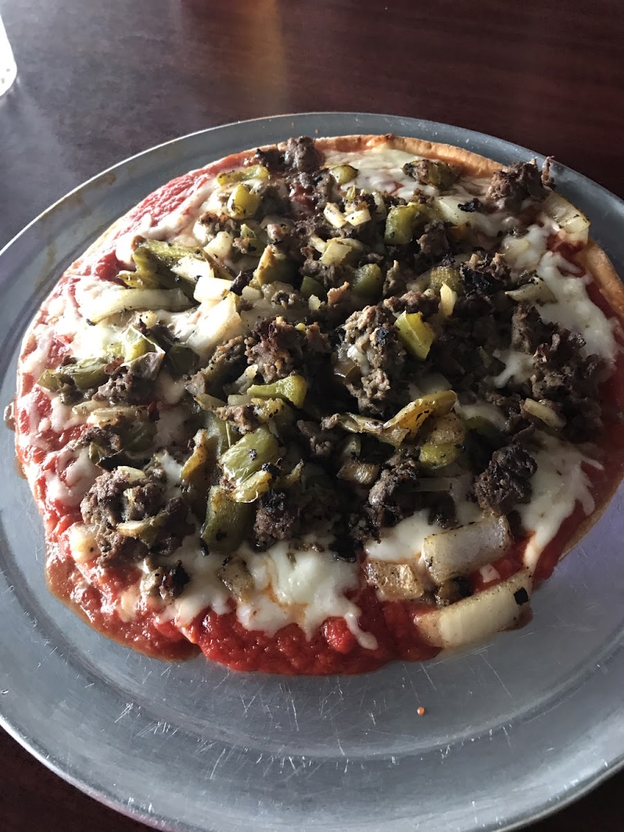 Incredible taste! GF ribeye, peppers and onion GF Pizza.