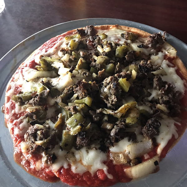 Incredible taste! GF ribeye, peppers and onion GF Pizza.