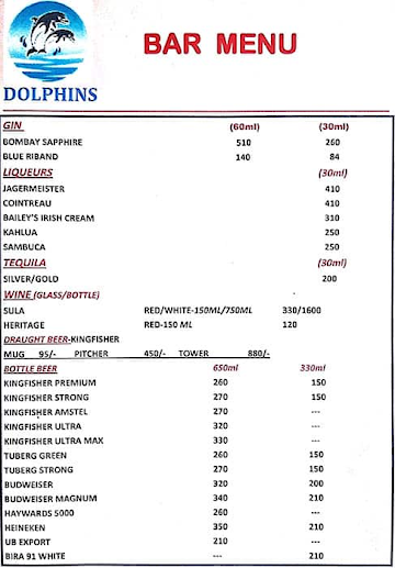 Dolphins Bar and Restaurant menu 