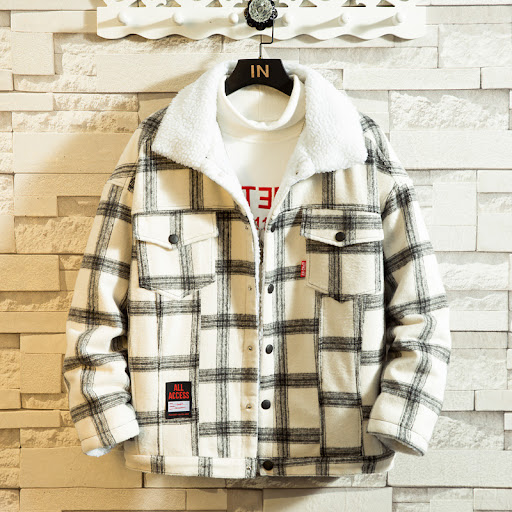 Title 7, Mens Plaid Woolen Lamb Wool Padded Coat, a war...