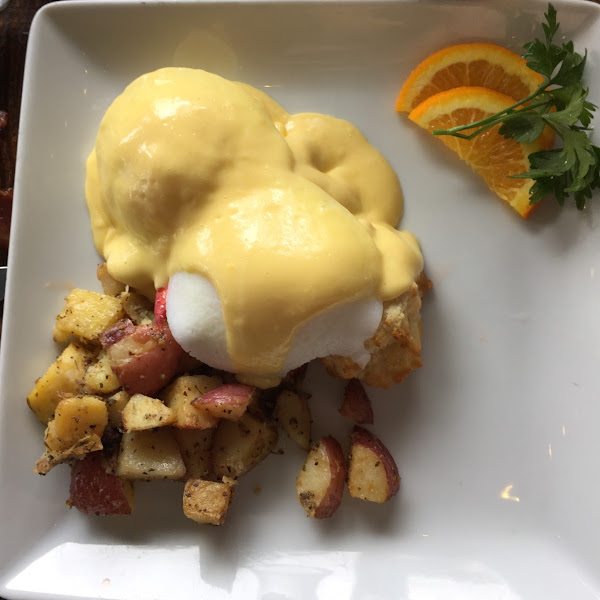 Lobster Benedict over gf biscuits with home fries (Sunday brunch)