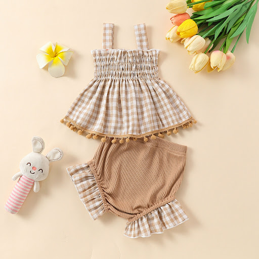Title 20, Baby Girl Cute Plaid Sling Half-length Lace Ski...