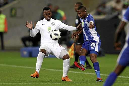 Free State Stars' Patrick Phungwayo and Maritzburg's Bandile Shandu doing battle in Saturday's final.