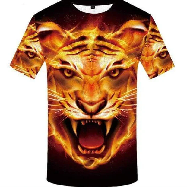 Ronde, lege heren T-shirt met 3D digitaal dierenprint. Comfortabel en stijlvol, ideaal voor een unieke uitstraling.