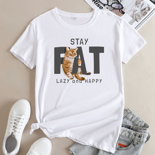 Title 9, Womens Fashion Loose Cat Letter Print Cotton R...