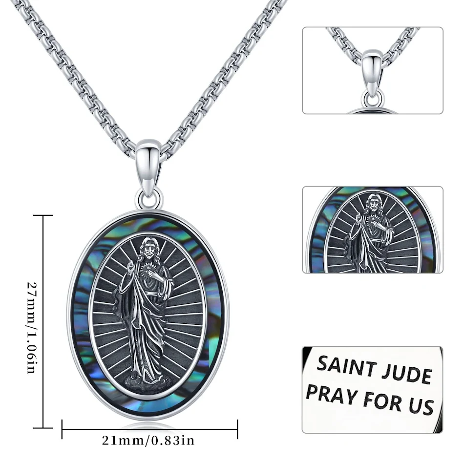 Collier Saint Jude en argent sterling, médaille ovale, pendentif de protection catholique, bijou