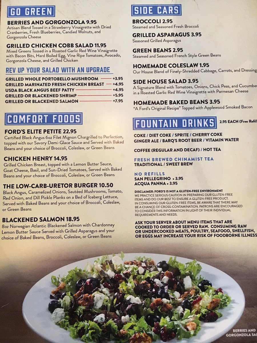 Ford's Garage gluten-free menu