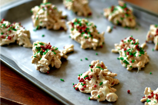 These white chocolate peanut holiday Haystack Cookies are so beautiful, easy, delicious and they freeze well.