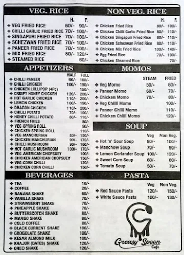 Greasy Spoon Cafe menu 