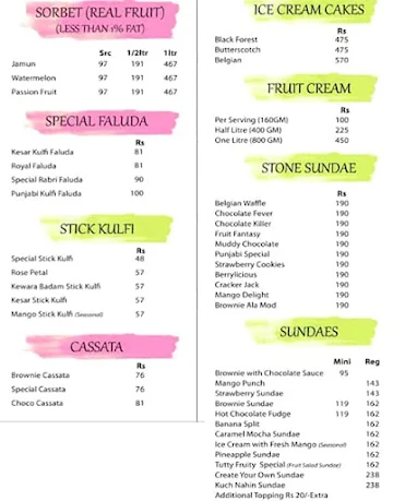 Giani's Ice Cream menu 