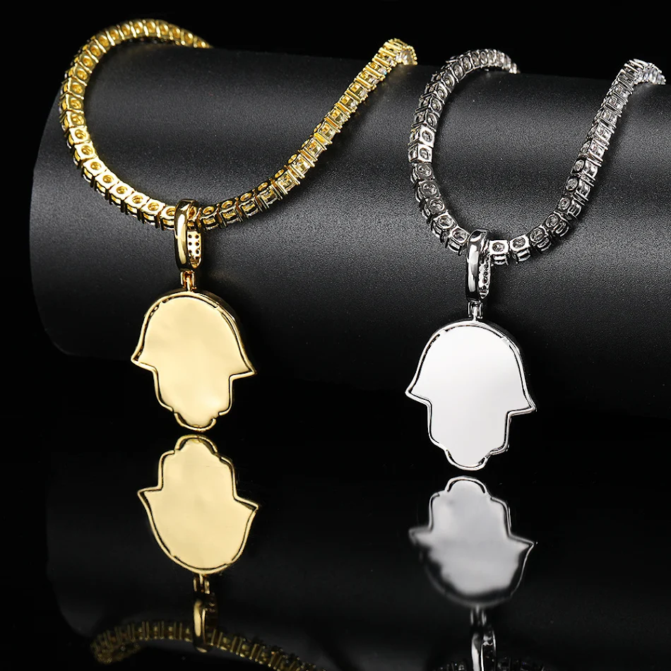 Collier Hip Hop, petit pendentif paume en zircon incrusté de cuivre plaqué or véritable, bijou tendance pour hommes et femmes.