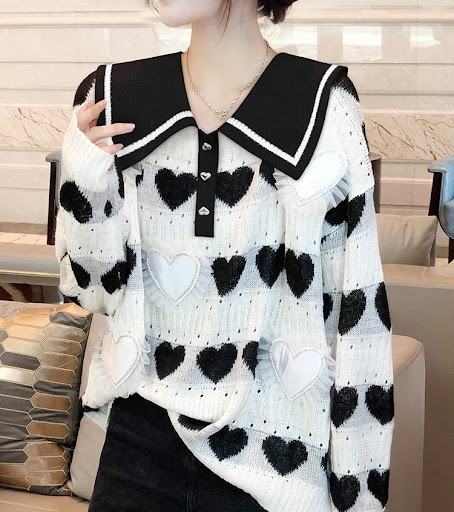 Title 1, Womens Fashion Doll Collar Printed Sweater