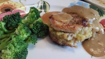 Cornbread stuffed Pork Chops with Gravy