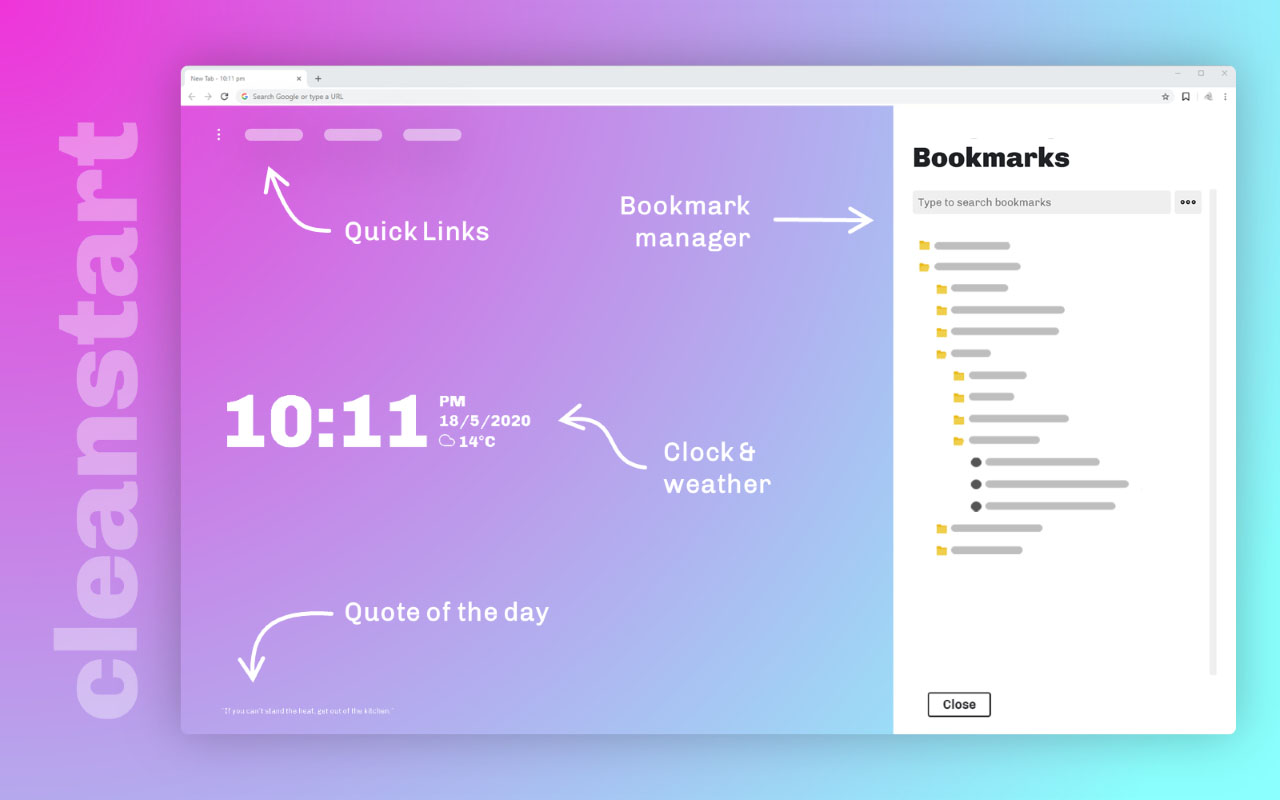 Cleanstart - New Tab Page & Bookmark Manager Preview image 4