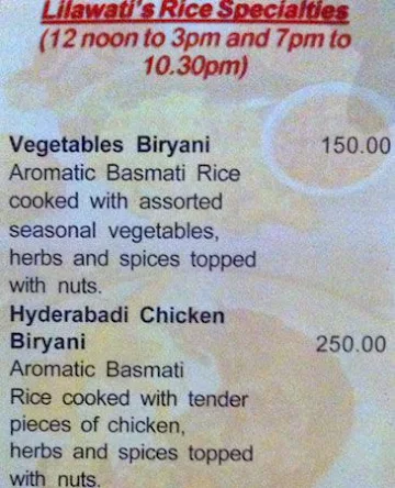 Jacana - Hotel Lilawati Grand menu 