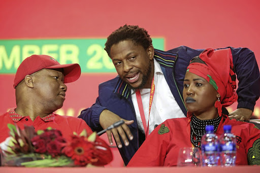 Marshall Dlamini, Mbuyiseni Ndlozi and Poppy Mailola at the EFF's second national people's assembly at Nasrec, Johannesburg.