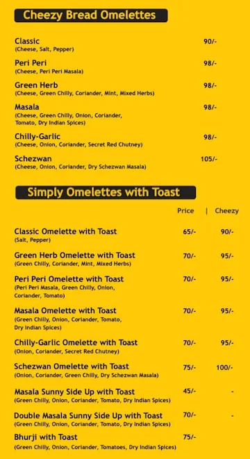 Cheezy Omelettes menu 