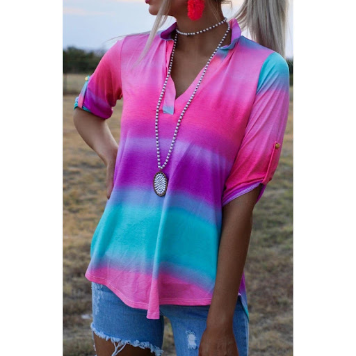 Title 4, Tie-Dye Printed Short-Sleeved Loose Casual Top