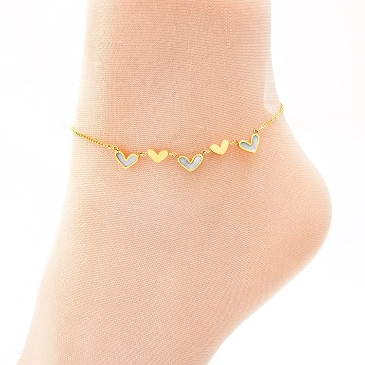 Stijlvolle glanzende Love enkelband titanium staal plak schelp hartvormige strand enkelring vrouwelijk kleurbehoud ornament.