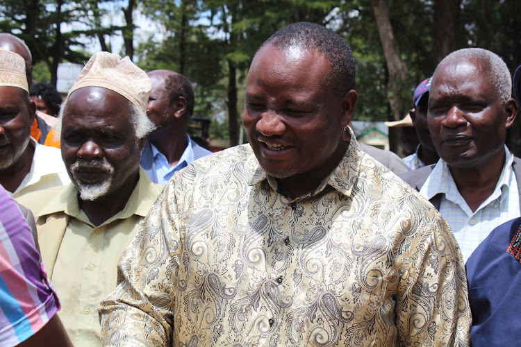 Former Bumula MP Mwambu Mabonga and Bukusu Council of Elders at Mabanga ATC on Tuesday.