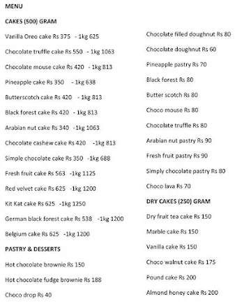 Golden Crust menu 