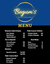 Begum's Restaurant menu 1