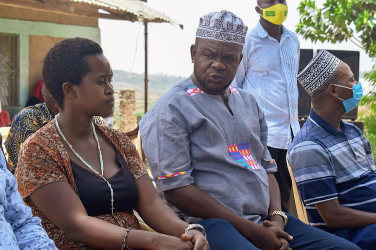 Jomvu MP Badi Twalib at a public baraza in Jomvu on Saturday.