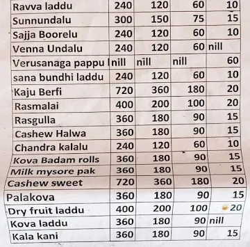 Sri Rama Sai Ghee Sweets And Home menu 