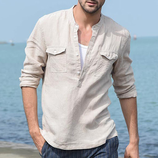 Title 5, Cotton and Linen Casual Fashion Slim Long Sleev...