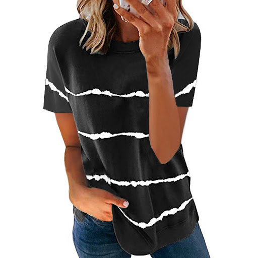 Title 15, Printed Striped Loose Short Sleeves