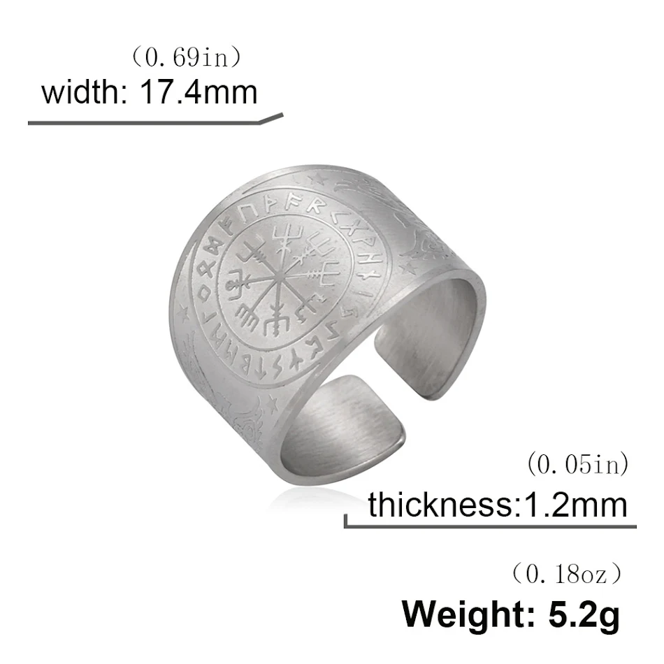 Roestvrije stalen open ring met kompas, god, vogel, bescherming tegen corrosie, niet-aanslag, links en rechts, heren- en dames ring.