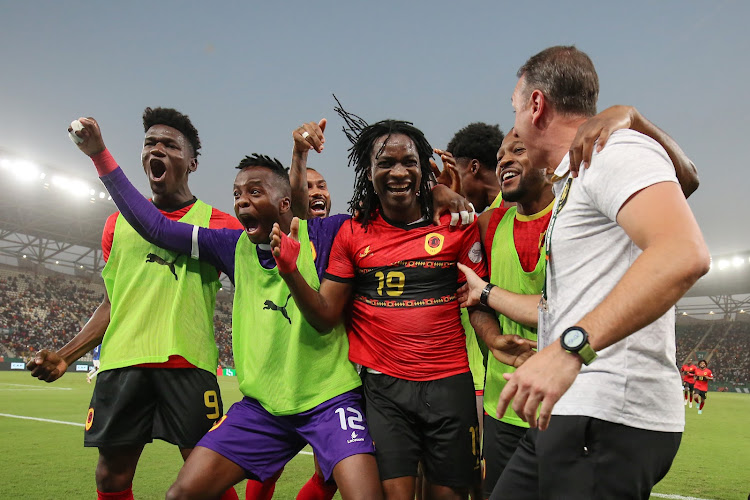 Cristovao Paciencia of Angola celebrates a goal with his teammates during their Africa Cup of Nations (Afcon) against Namibia held at Peace Stadium in Bouake.