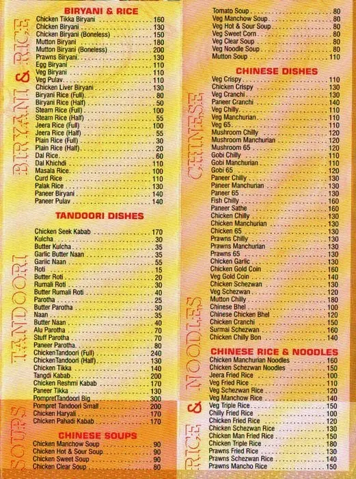 Kitchen King menu 