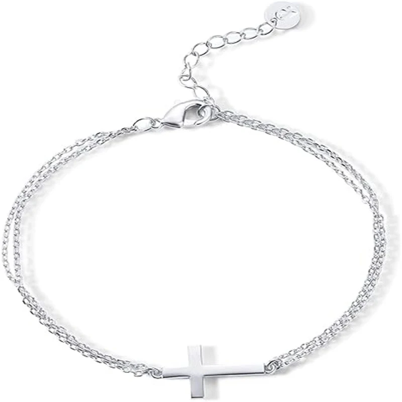 Bracelet double couche avec pendentif croix, chaîne à billes personnalisée, amour découpé noir, bijou élégant pour homme et femme.