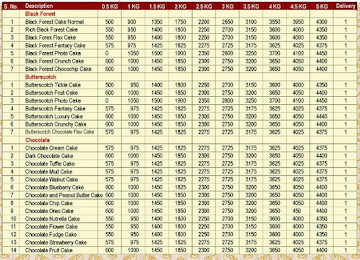 Cake 24X7 menu 