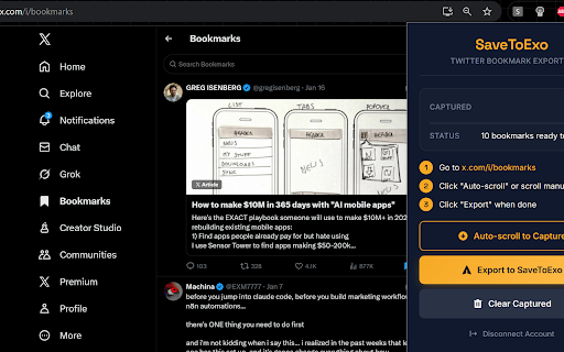 Save to Exo - Twitter Bookmark Exporter screenshot 1