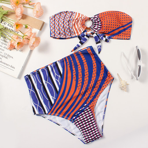 Title 2, Womens Split High Waist Printed Swimsuit, offe...